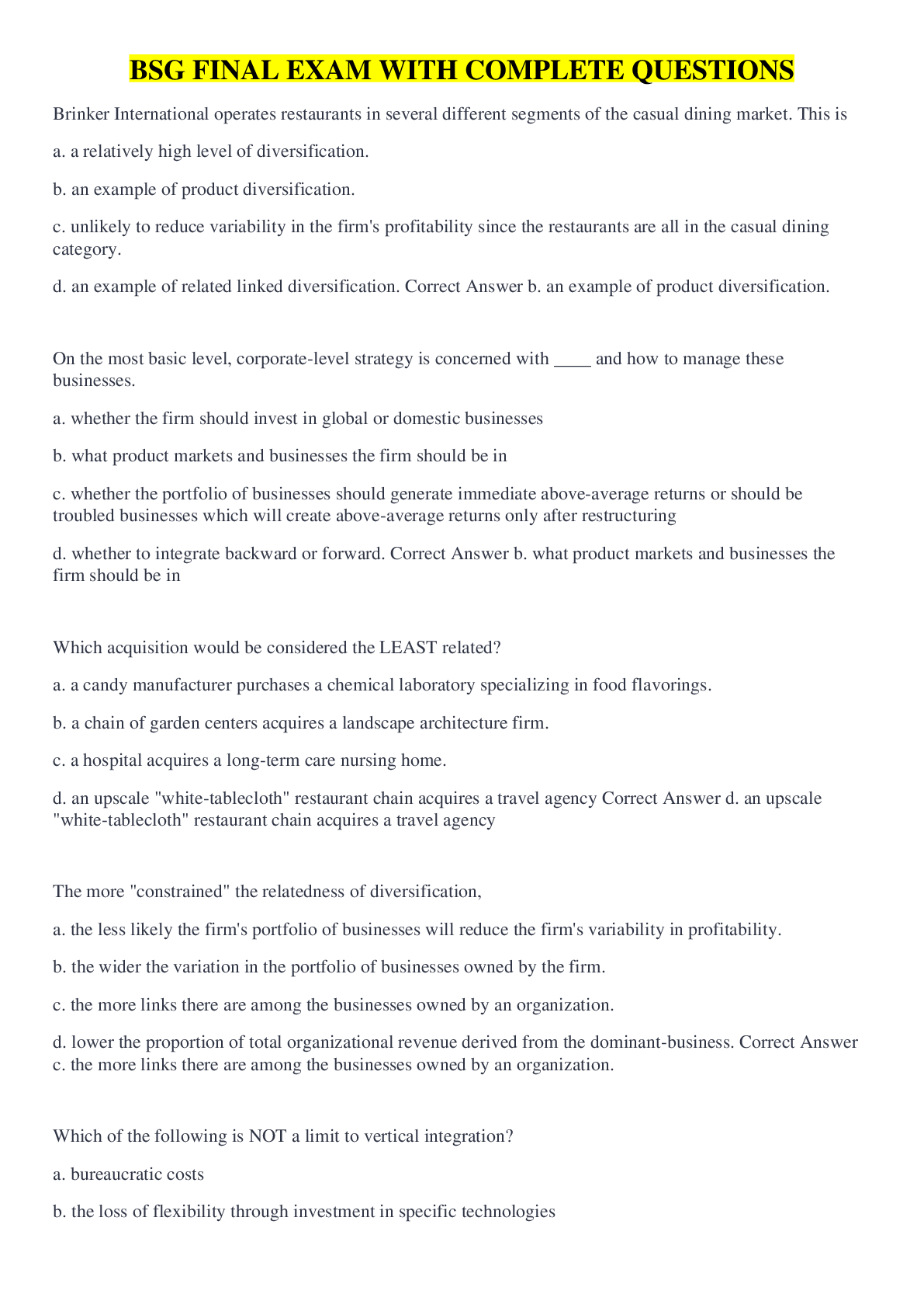 Preview image of BSG FINAL EXAM WITH COMPLETE QUESTIONS document